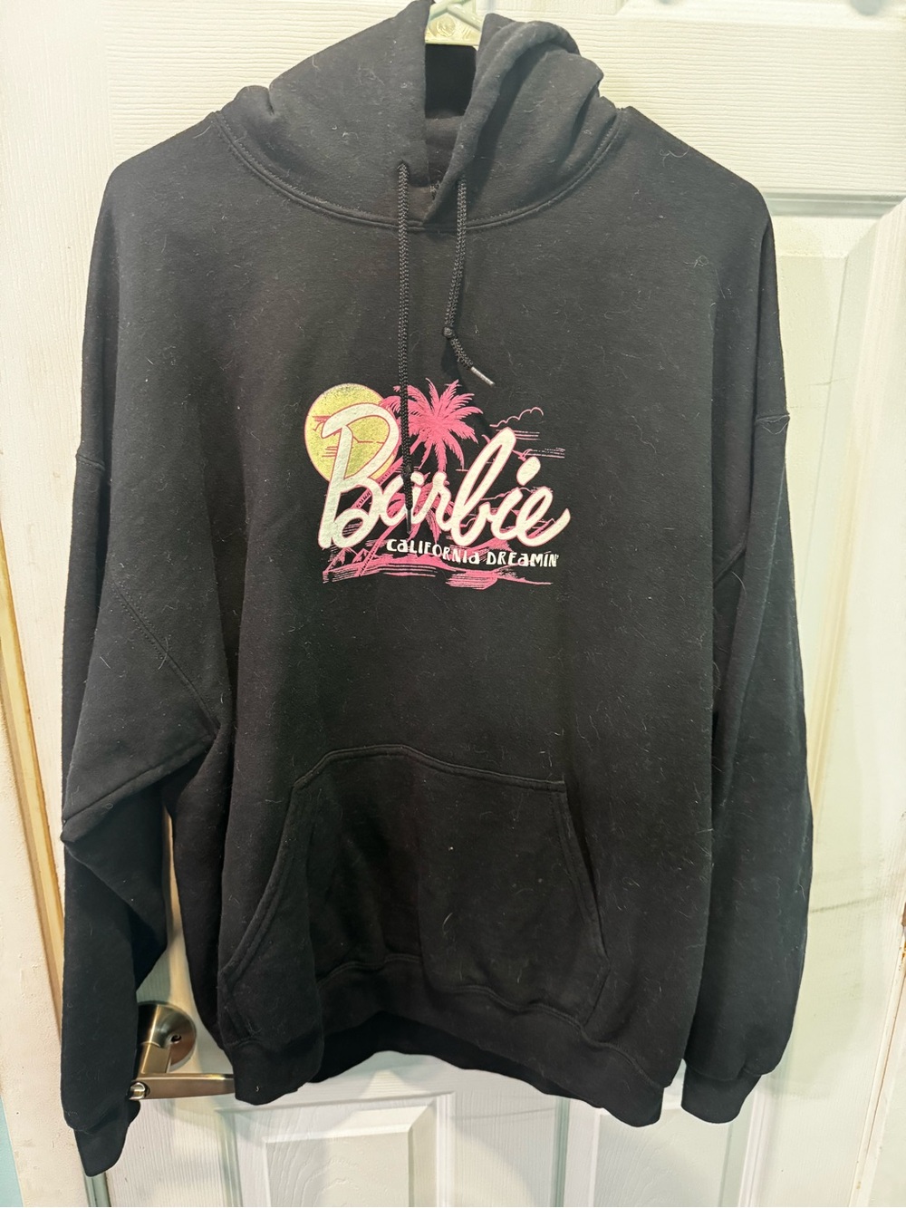 Barbie Black Hoodie Sweater with Pink & Yellow Graphic